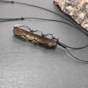 Natural Raw Smokey Quartz Crystal  Pendant Necklace Black Adjustable Cord Necklace, Raw Quartz, Smoky Quartz Unisex Gemstone Jewelry