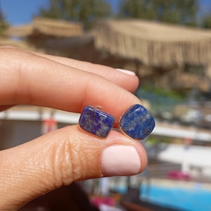 Lapis lazuli Stud Earrings, gold plated blue gemstone irregular,  Healing Earrings, wedding, party, bohemian exquisite special gift