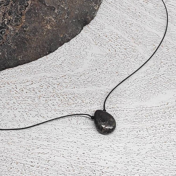 Pyrite Drop Choker Necklace, Boho Choker, Tiny healing Crystal Adjustable Thin Black Cord Necklace