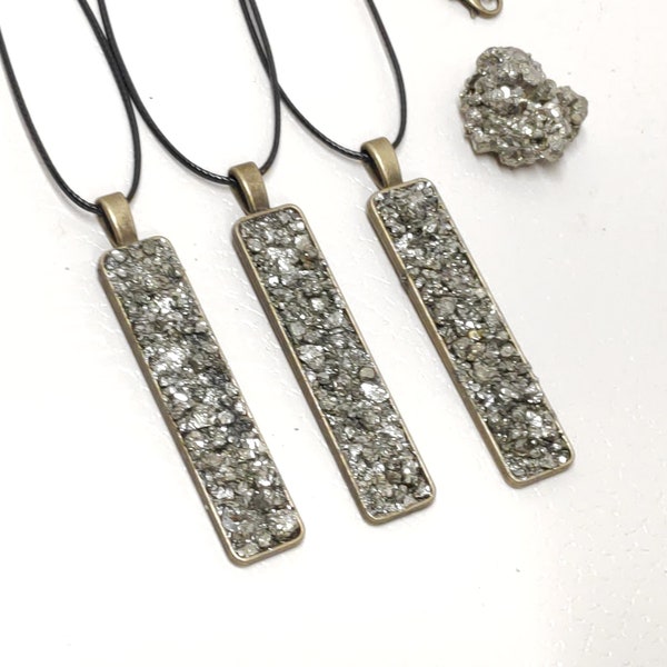 Raw Pyrite Long Pendant Necklace for women, Wealth stone Rough Pyrite Cubes Necklace, Protection Jewelry