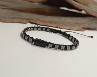 Black Tourmaline Macrame Bracelet: Raw Gemstone, Protection Jewelry