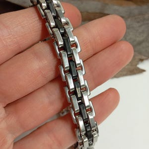 Edelstahl-Armband für Männer - Silber-Schwarz-Gliederkette Armband, 11 mm breit