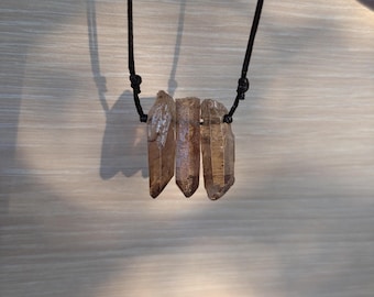 Raw Smokey Quartz Crystal Point Choker, Black Cord Boho Necklace