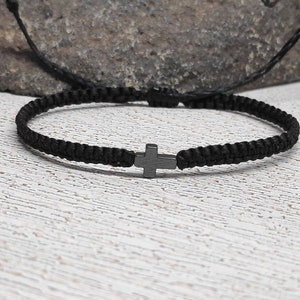 Hematiet kruisarmband, micro-macrame geknoopte religieuze armband, christelijke kruiskraal, gevlochten armband, beschermingsarmband