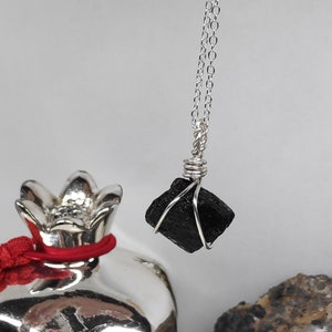 Raw Natural Black Brazilian Tourmaline Necklace, Wire Wrap, Protection Grounding Healing Crystal Pendant, Gemstone image 2