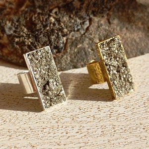Raw Iron Pyrite Ring: Adjustable Bohemian Cabochon Ring