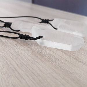 Natural Raw Clear Quartz Crystal Pendant Healing Necklace,Black Cord Necklace,Raw Quartz Point, Quartz Jewelry, Raw Gemstone Necklace