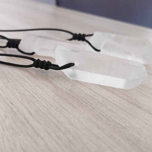 Natural Raw Clear Quartz Crystal Pendant Healing Necklace,Black Cord Necklace,Raw Quartz Point, Quartz Jewelry, Raw Gemstone Necklace