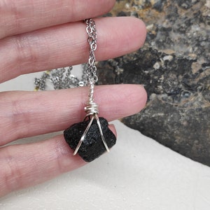 Raw Natural Black Brazilian Tourmaline Necklace, Wire Wrap, Protection Grounding Healing Crystal Pendant, Gemstone image 1