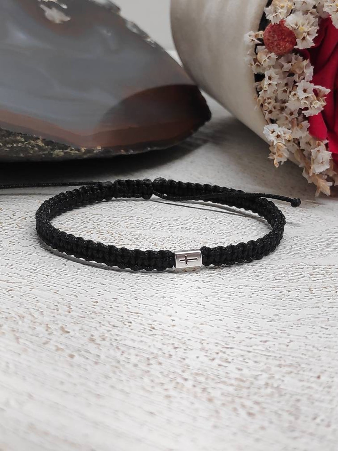 Macrame Christian Cross Bracelet: Stainless Steel Bead, Religious Gift ...