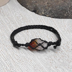 Raw Citrine Bracelet, Raw Crystal Bracelet, Macrame Knotted Holder cage Bracelet,Raw Gemstone healing protection stone