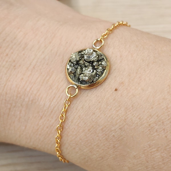 Pierre de bracelet en pyrite de fer brut pour la richesse, bracelet de protection de l'énergie de guérison, cadeau de bijoux en pyrite pour femme, petite amie