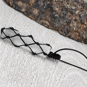Natural Raw Selenite Crystal Pendant Necklace, Adjustable Black Cord Necklace, Protection, Healing Stone, Chakra Crystal, Selenite Jewelry