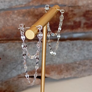 Elegant Double Chain Earrings Studs, sterling silver & gold plated, fashion design, Party, Wedding, Daily, Dainty, trendy