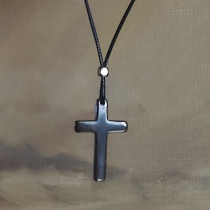Hematiet kruis hanger ketting, christelijk religieus klassiek kruis charmes edelsteen kruis, zwarte koord ketting mannen, cadeau voor gelovige