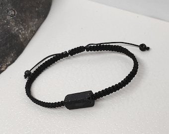 Black Tourmaline Macrame Bracelet: Raw Gemstone, Protection Jewelry