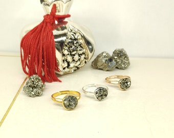 Anillo de pirita de hierro crudo anillo delicado ajustable, anillo de piedra de protección