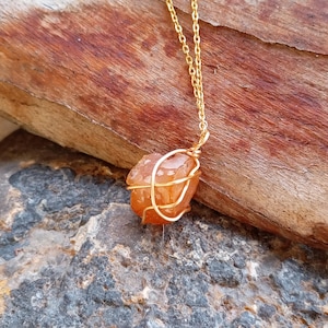 Raw Carnelian Healing Crystal Necklace, Wire Wrapped Stone, Gemstone Pendant Necklace For Women, Virgo Birthstone