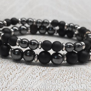 Hematite & Onyx Beaded Bracelet: Healing Stone Jewelry Gift