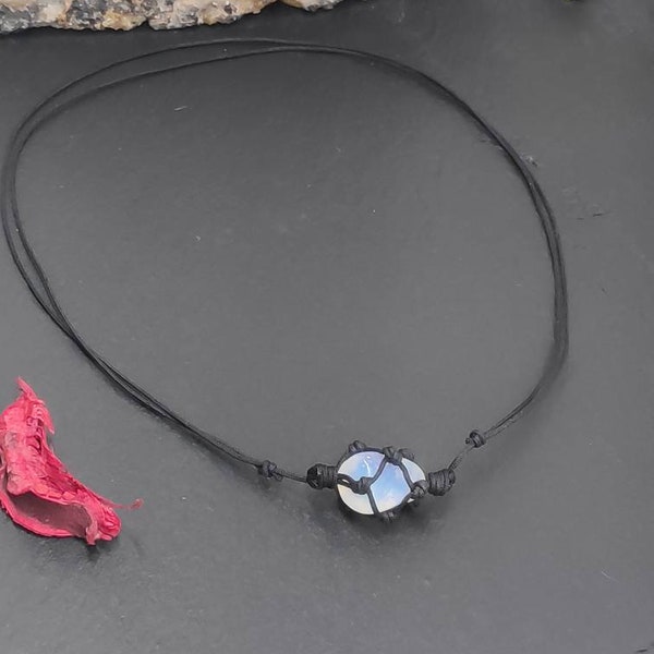 Opalite Choker Necklace, Opalite Necklace Adjustable Black Cord Choker, Minimalist  Healing Protection Choker Opalite Jewelry, Natural Gem
