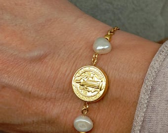 Saint St Benedict Medal Silver Rosary Bracelet Pulsera De Plateado De