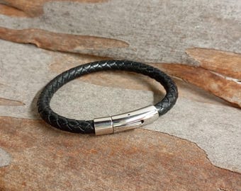 ATEIELLI Bracciale Uomo Infinito Acciaio Inossidabile Pelle 21.5cm Regolabile B310 (Infinito - Foto 5