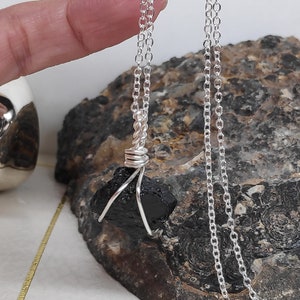 Raw Natural Black Brazilian Tourmaline Necklace, Wire Wrap, Protection Grounding Healing Crystal Pendant, Gemstone image 4
