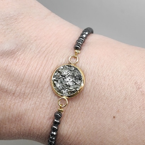 Raw Iron Pyrite Bracelet  Stone for Wealth, hematite beads,Healing Energy Protection Bracelet, Gem Pyrite Jewelry gift for women, girlfriend