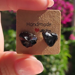 Raw Black Obsidian Stud Earrings, Healing earrings, Raw Obsidian black stone Earrings man, Handmade Earrings,Gemstone Protection