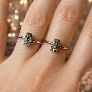 Anello regolabile in pirite di ferro grezza - Delicata pietra preziosa cabochon rettangolare, protezione e guarigione, gioielli con pietre preziose