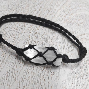 Natural Raw Selenite Crystals, Macrame Knotted Bracelet, Handwoven Bracelet, Raw Crystal Bracelet, Healing Stone, Friendship Bracelet