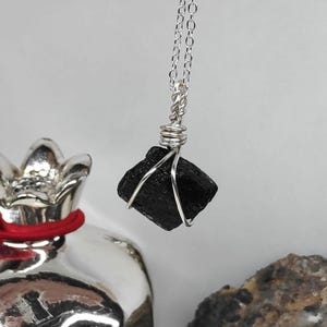 Raw Black Tourmaline Necklace, Wire Wrap, Protection Grounding Healing Crystal Pendant, Natural Gemstone