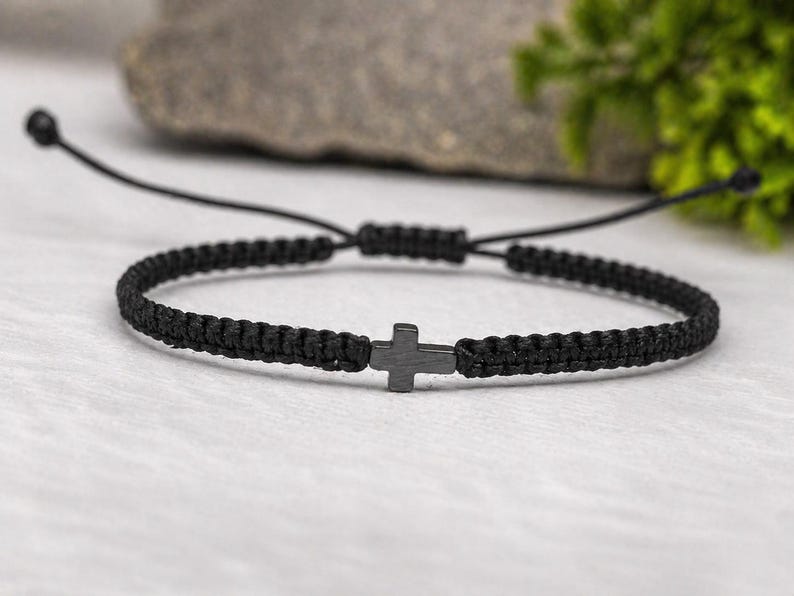 Hematite Christian Cross Bracelet: Handmade Micro Macrame Knotted ...