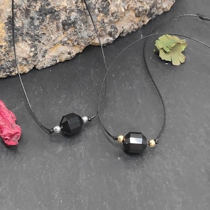 Black Obsidian Bead Minimalist Choker Necklace, Adjustable Black Cord Choker, Healing Protection Choker Obsidian Jewelry Women, Natural Gem