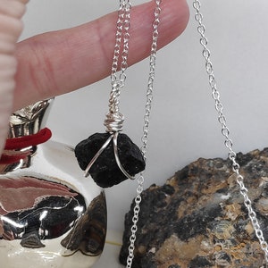 Raw Natural Black Brazilian Tourmaline Necklace, Wire Wrap, Protection Grounding Healing Crystal Pendant, Gemstone image 7