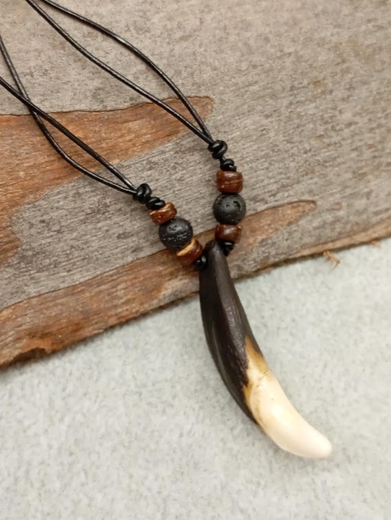 Wolf fang Pendant Necklace, Domineering Retro animal black wolf tooth  adjustable black cord, fashion necklace amulet