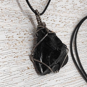 Raw Black Obsidian Pendant, Healing Crystal Pendant, Wire Wrapped Raw Stone Necklace, Protection Pendant Necklace,Natural Gemstone