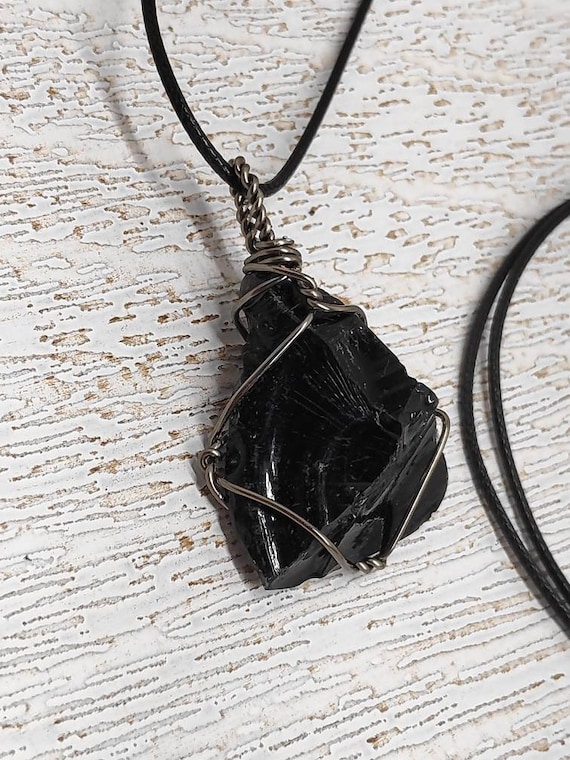 Raw Black Obsidian Pendant Healing Crystal Pendant Wire Wrapped Raw Stone Necklace Protection Pendant Necklace natural Gemstone Etsy