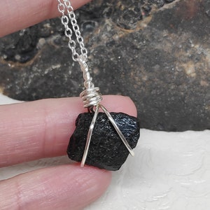 Raw Natural Black Brazilian Tourmaline Necklace, Wire Wrap, Protection Grounding Healing Crystal Pendant, Gemstone image 3