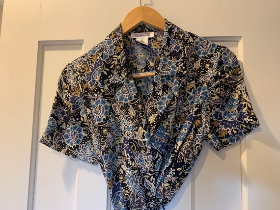 90’s Talbots 100% Silk Blue Floral Wrap Dress