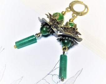 Earrings: Jade in Bronze Flower