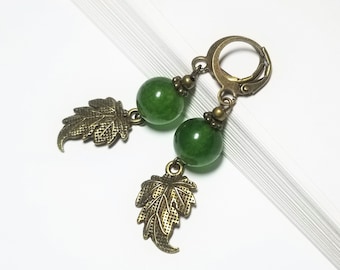 Boucles d'oreilles : jade en bronze