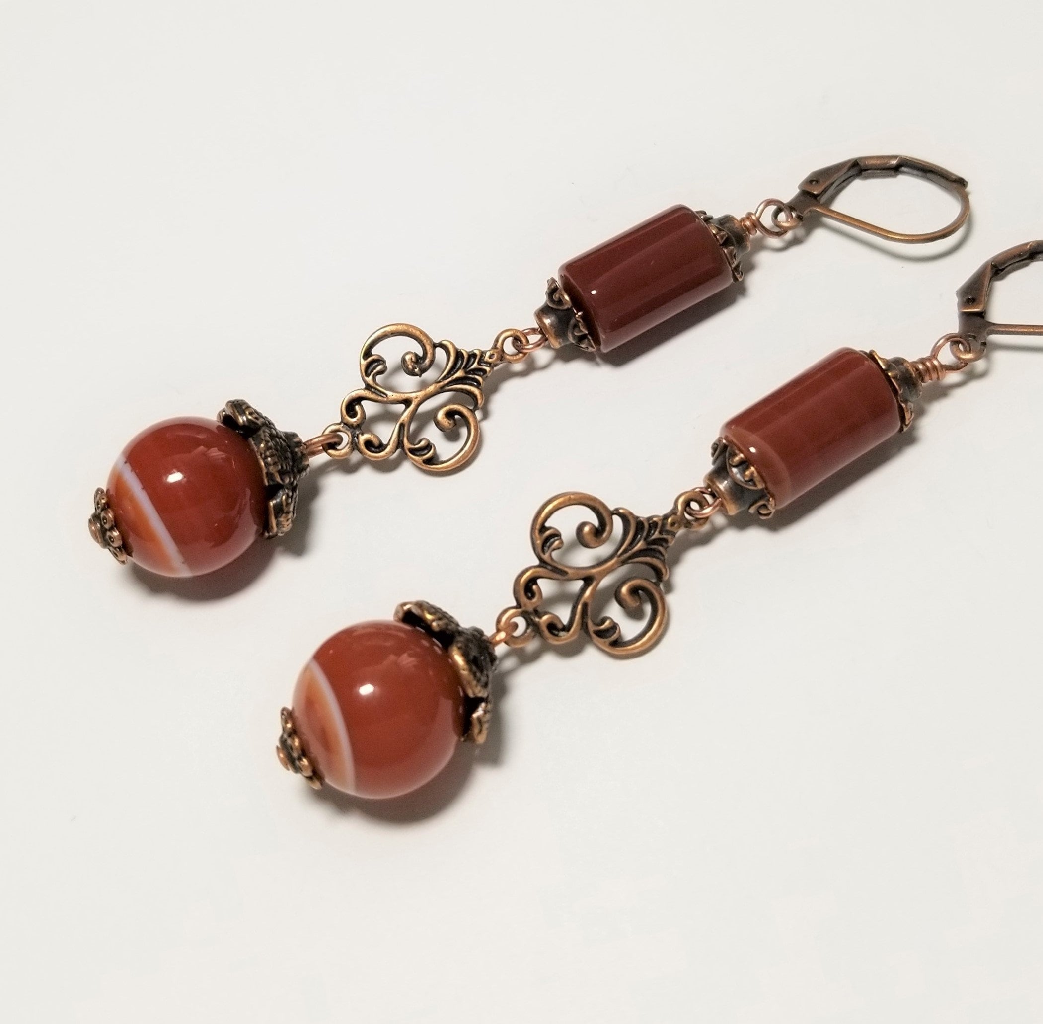 Earrings Amber Agate in Copper