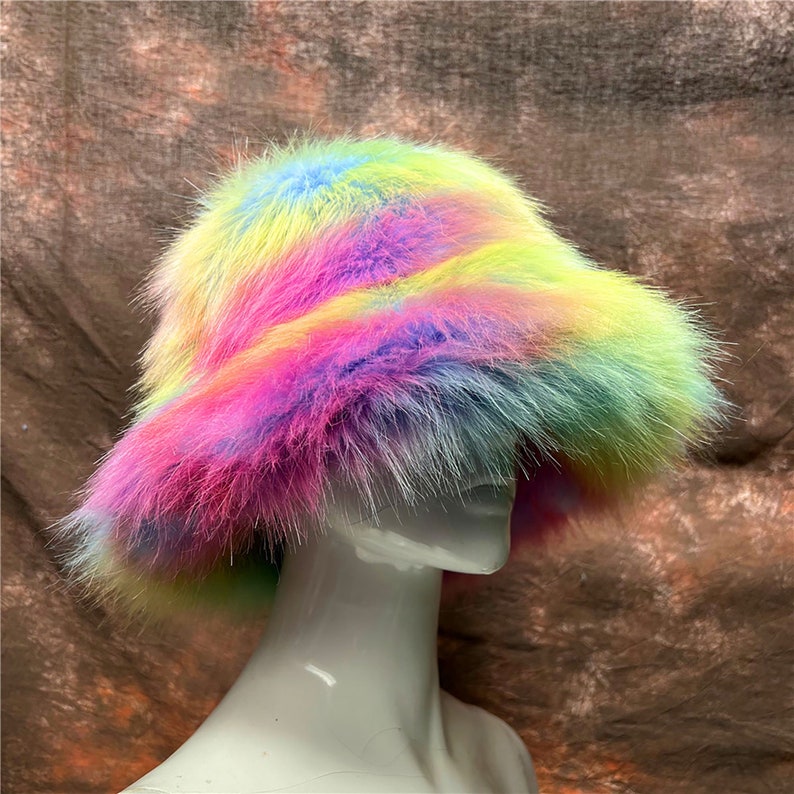 Rainbow Fuzzy Fur Bucket Hatfestival Haty2k Hatpride Etsy