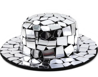 Disco Fedora Jazz Cap | Disco Ball Hat | Bachelorette Hat | Mirror Disco Tiles | Beyonce Disco Hat | Sparkly Panama Hat | Mirrored Hat