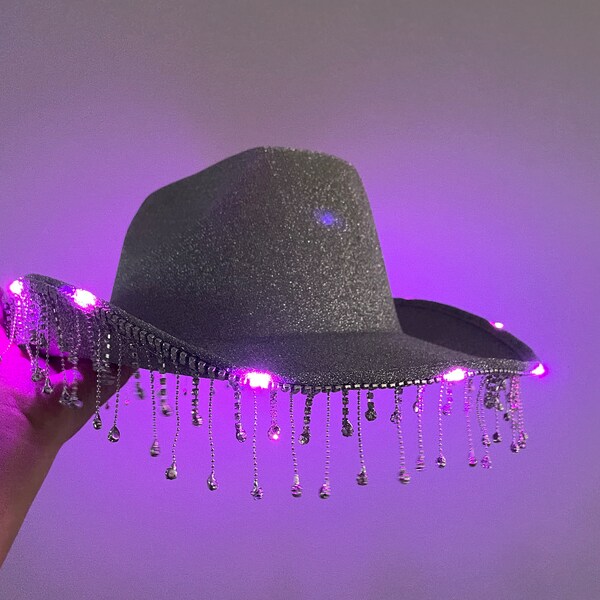 Disco Cowboy Hat Giltter Cowgirl Hat Anniversaire Bach Diamant frange chatoyante paillettes Disco Cowgirl Bride Bachelorette Nashville Party56-58cm