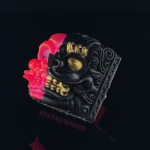 Handmade Black Pink Gold SKULL DOG 1u Artisan Keycap for Cherry MX Mechanical Gaming Keyboard by KeyCap Kings