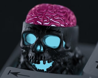 Sterling Silver Oxidized Black Gunmetal BRAINIAC Premium Keycap for Cherry MX Mechanical Gaming Keyboard