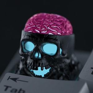 Sterling Silver Oxidized Black Gunmetal BRAINIAC Premium Keycap for Cherry MX Mechanical Gaming Keyboard