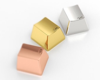 Teclas PREMIUM em ouro maciço 14K para teclados mecânicos gamer Cherry MX, disponíveis nas cores ouro amarelo, ouro branco ou ouro rosa.